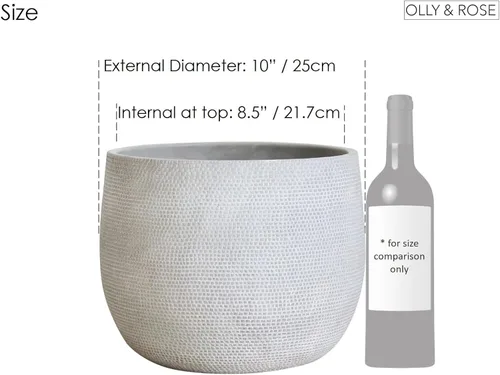 Miniatura 3 de Olly & Rose Barcelona Maceta de Cerámica Grande 25cm 10 Pulgadas - Macetas de Flores Gris Claro Blanco Claro - Macetas para Interior y Exterior