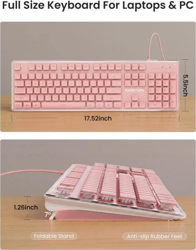 Miniatura 7 de SEUNKWANG EWEADN GX710S Teclados Retroiluminados para Computadora, Teclado USB con Cable con Retroiluminación Blanca, Panel de Metal, Plug and Play