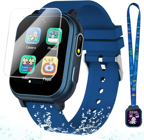 Miniatura 11 de Reloj inteligente impermeable para niños con 32 juegos, cámara dual, video, seguimiento de hábitos, reproductor de música, podómetro, protectores