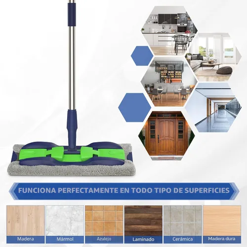 Miniatura 4 de Trapeadores de microfibra para limpieza de suelos de madera dura: Fregona plana MEXERRIS con 4 almohadillas lavables con mango ajustable de 59 Verde