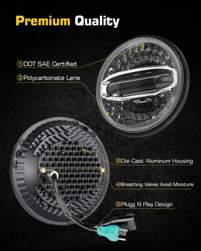 Miniatura 4 de H6024 Faros LED de 7 pulgadas redondos con halo compatibles con Jeep Wrangler JK JKU 2007-2017, H1 H2, Miata, haz alto/bajo DRL, señal de giro