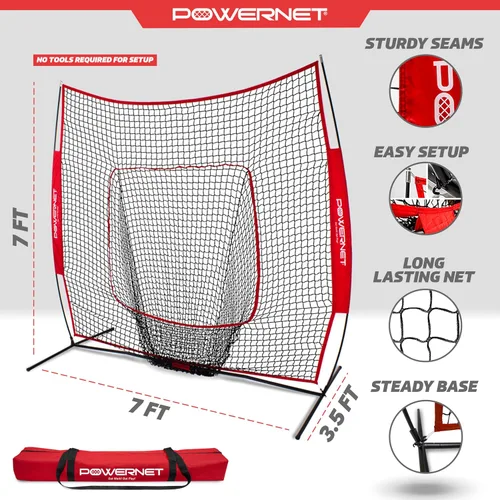 Miniatura 3 de PowerNet Baseball Softball Practice Net 7x7 with Baseball Accessories for Practice Pitching, Batting & Fielding, Ball Caddy, Weighted Baseballs, Tee