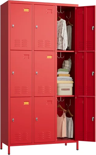 Miniatura 10 de SUPEER Casillero de Almacenamiento de Metal con 9 Puertas y 27 Ganchos, Casilleros de Metal para Empleados con Cerradura para Escuela, Garaje