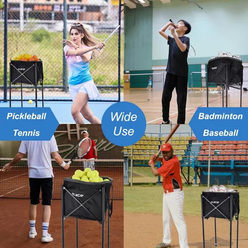 Miniatura 6 de Tolva portátil de pickleball y pelota de tenis con ruedas, carrito de enseñanza de pelotas deportivas plegables, organizador de sóftbol ligero