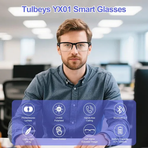 Miniatura 2 de Lentes inteligentes para hombres y mujeres, gafas Bluetooth con lentes fotocromáticas, micrófono y altavoces integrados, IPX5 impermeable, asistente
