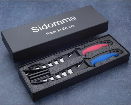Miniatura 2 de Sidomma Juego de 2 cuchillos de filete de pesca de acero inoxidable de 6.5 pulgadas para filetear, equipo de pesca, juego de herramientas de pesca