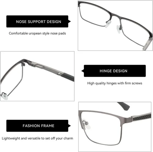 Miniatura 7 de ZENOTTIC Gafas de lectura con luz azul para hombre, lectores de computadora, marco de metal cuadrado de moda, antirreflejos
