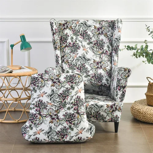 Miniatura 9 de Fundas para silla Wingback, 2 piezas, fundas elásticas elegantes para silla de ala con parte inferior elástica, protector de muebles para Hojas