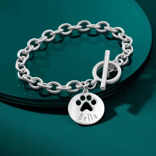 Miniatura 4 de Ross-Simons Sterling Silver Personalized Paw Print Cut-Out Charm Bracelet
