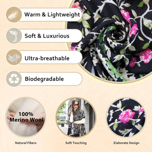Miniatura 80 de DANA XU Manta de pashmina extragrande 100% de lana merina, bufanda de viaje, bufanda de cachemira para mujer, otoño e invierno, chal de gran