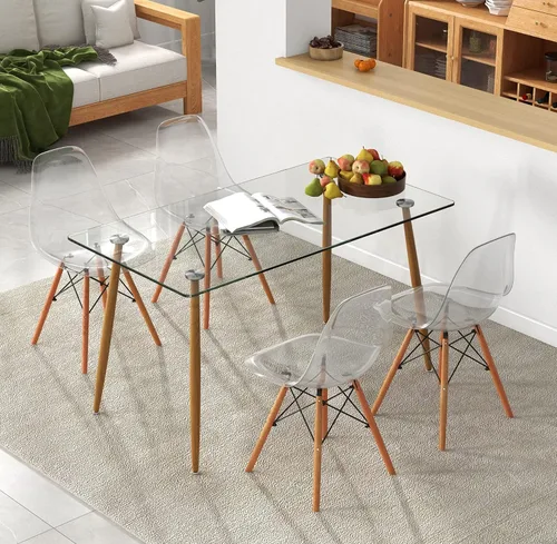Miniatura 2 de Tangkula Juego de 4 mesas de comedor para 4, mesa y sillas de cocina modernas, mesa y sillas de cristal para sala de estar pequeña, cocina