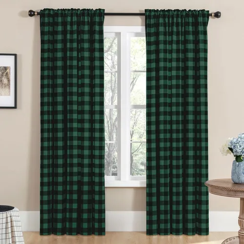 Miniatura 12 de Melodieux Buffalo - Cortinas a cuadros para sala de estar, dormitorio, estilo granja, estilo guingán, con textura de algodón, con bolsillo para Negro