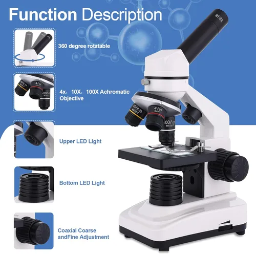 Miniatura 5 de Microscopio para Adultos y Niños, Microscopio Compuesto de Alta Potencia 40X-2000X para Estudiantes, Laboratorio Escolar y Educación en Casa, Blanco