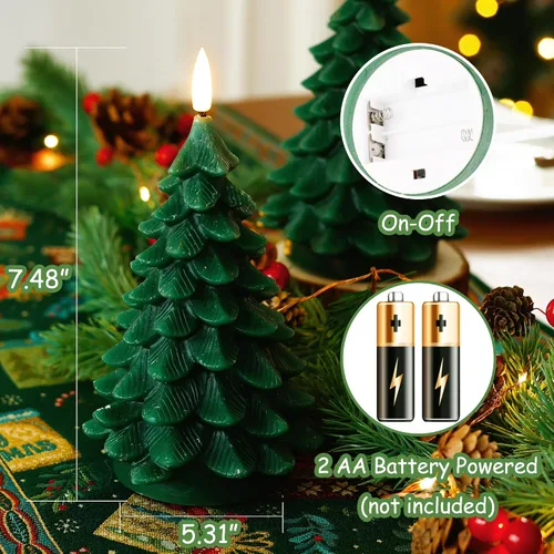 Miniatura 2 de JOIONE Velas sin llama de árbol de Navidad con temporizador remoto, velas parpadeantes que funcionan con pilas, velas LED de cera real para Verde