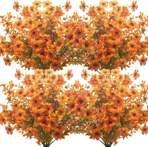 Grunyia 10 paquetes de flores artificiales de otoño para exteriores, resistentes a los rayos UV, flores falsas