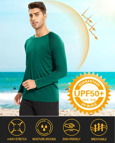Miniatura 97 de MAGCOMSEN Camisas de manga larga para hombre, protección solar UPF 50+, camisetas atléticas para senderismo, correr, entrenamiento, protección