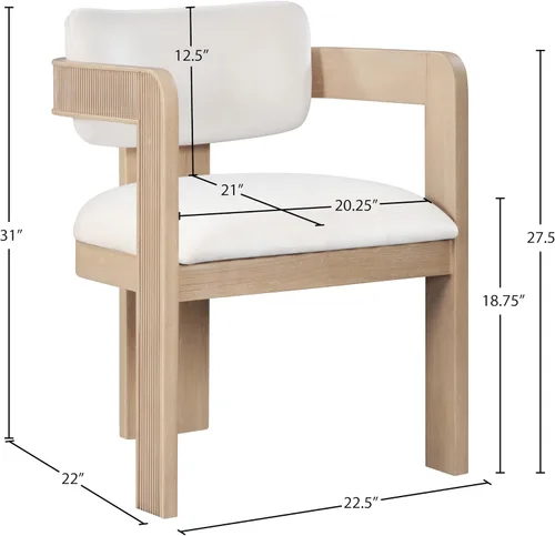 Miniatura 3 de Meridian Furniture 11094Cream-C Sacha Collection Silla de comedor Art Deco, terciopelo crema Ultra Luxe, terciopelo de 460 GSM, acabado natural