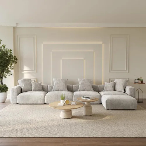 Miniatura 28 de WJShome Cloud Couch Sofá Seccional Modular, Sofá en Forma de L de 102 pulgadas con Otomana, Sofá de Pana Beige de 3 Asientos, Sofá Seccional