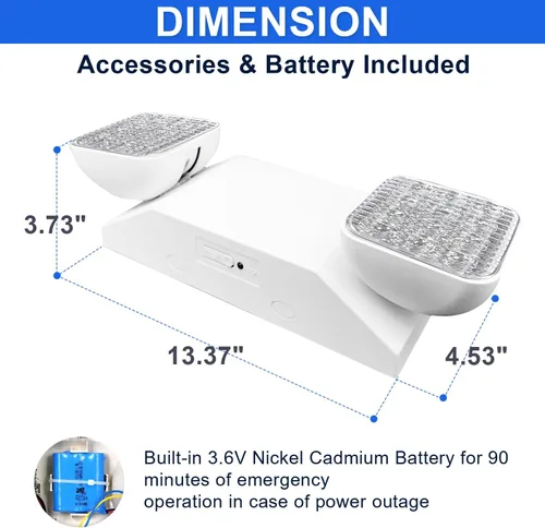 Miniatura 5 de Luz de emergencia LED con batería de respaldo, dos luces de salida de emergencia ajustables de cabeza cuadrada para fallos de energía del hogar