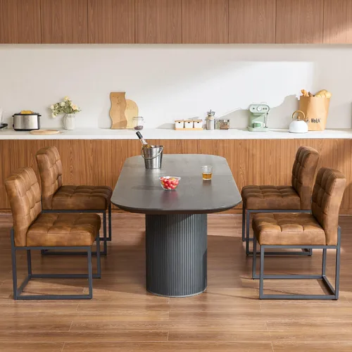 Miniatura 3 de GrandNoor Juego de 4 sillas de comedor de piel sintética color café, sillas de comedor modernas de mediados de siglo sin reposabrazos, silla