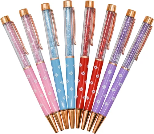 Miniatura 7 de 12 bolígrafos de diamantes de cristal floral, bonitos bolígrafos retráctiles con diamantes de imitación brillantes para escuela, oficina, boda