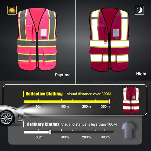 Miniatura 4 de AYKRM 11 color alta visibilidad reflectante chaleco de seguridad para mujeres hombres bolsillo cremallera ANSI/ISEA estándar Rosa