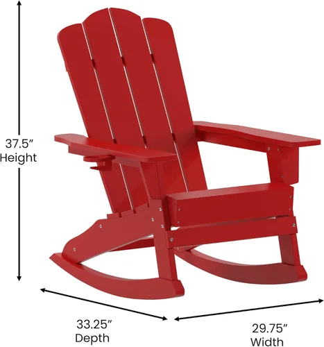 Miniatura 3 de Flash Furniture Newport Adirondack - Silla mecedora con soporte para tazas, resistente a la intemperie, de poliresina Adirondack, color rojo
