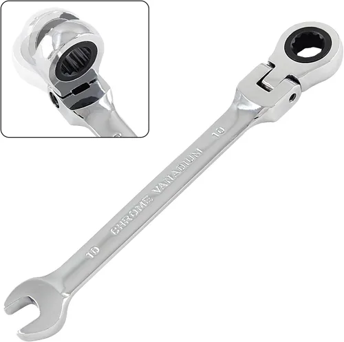 Llave de trinquete de cabeza flexible de 0.394 in y 12 puntos, llave de trinquete métrica con 72 dientes y movimiento de 5° para espacio reducido, 1
