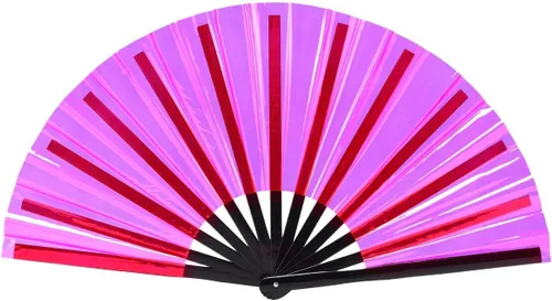 Miniatura 17 de Ventilador plegable que brilla con rayos UV, ventilador de mano de bambú para verano, decoración de mariposa, baile, fiesta, boda, club nocturno