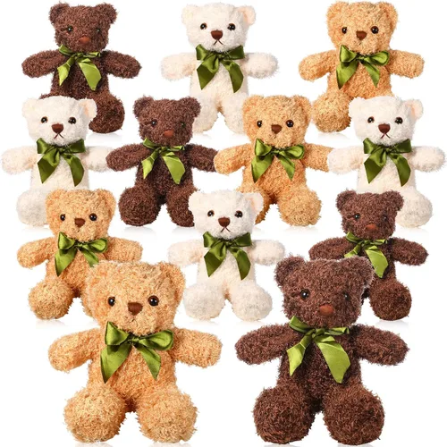 Miniatura 8 de HyDren Paquete de 12 animales de peluche de oso a granel de 10 pulgadas, oso pequeño para graduación, baby shower, juguetes de peluche con pajarita