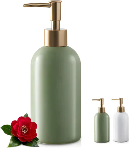 Miniatura 10 de Dispensador de jabón para platos recargable dorado para fregadero de cocina, botella dispensadora de jabón de manos para fregadero de encimera