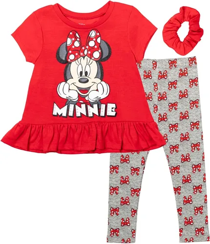 Disney Minnie Mouse Princess Frozen Little Mermaid T-Shirt Leggings and Scrunchie 3 Piece Outfit Set Infant to Big Kid