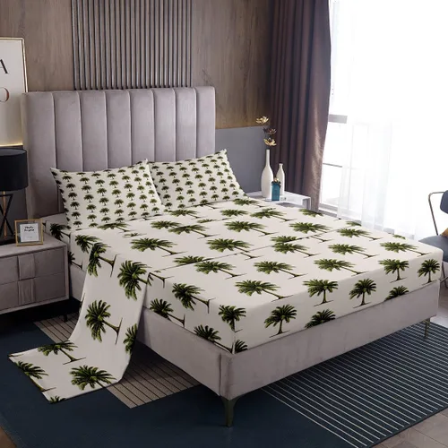 Miniatura 24 de Juego de sábanas de 3 piezas con diseño de playa oceánica, diseño de árbol de coco tropical, para decoración de habitación de niños, niñas, niños