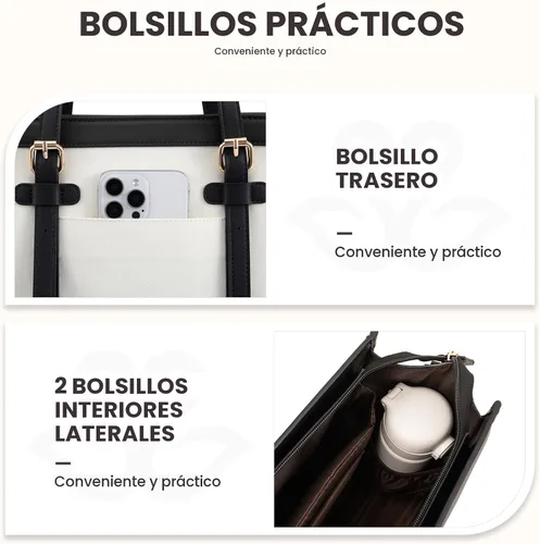 Miniatura 7 de LOVEVOOK Bolsa para Laptop para Mujeres de 15.6 pulgadas Bolsa Tote de Lona para Laptop, Bolsa de Trabajo de Gran Capacidad con Cartera Clutch