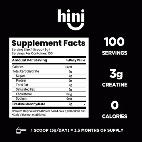 Miniatura 2 de HINI Monohidrato de creatina en polvo de 10.58 oz, 100 porciones – Creatina micronizada 100% pura, apta para dieta cetogénica, sin gluten, sin