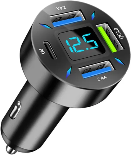 Miniatura 8 de Ankuee Cargador de coche USB de 4 puertos, carga súper rápida de 66 W con QC 3.0, PD 20 W y adaptador de cargador USB 2.4A, carga rápida con 1pcs