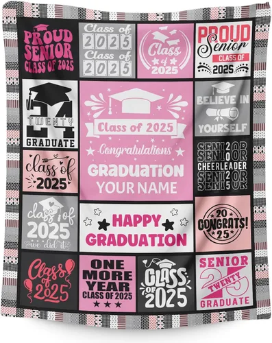Miniatura 10 de Mantas personalizadas para clase de 2024 con nombre, manta de forro polar de 30 x 40 pulgadas para niños, regalos de graduación suaves y acogedores