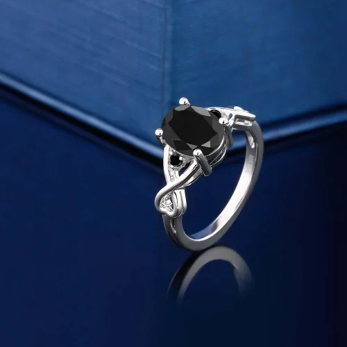Miniatura 4 de Gem Stone King Anillo de plata de ley 925, zafiro negro y diamante negro para mujer (2.60 quilates), disponible en talla 5, 6, 7, 8, 9), Metal Metal