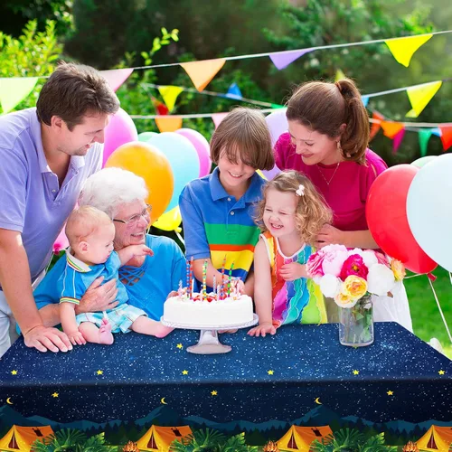 Miniatura 6 de Chinco Mantel de camping de 3 piezas, decoración de fiesta de campamento de fogata, impermeable, de plástico, rectangular, para picnic, senderismo