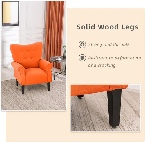 Miniatura 6 de YOLENY - Silla decorativa moderna, con respaldo alto, sillón tapizado con botones de tela, sofá individual con patas de madera para sala de estar