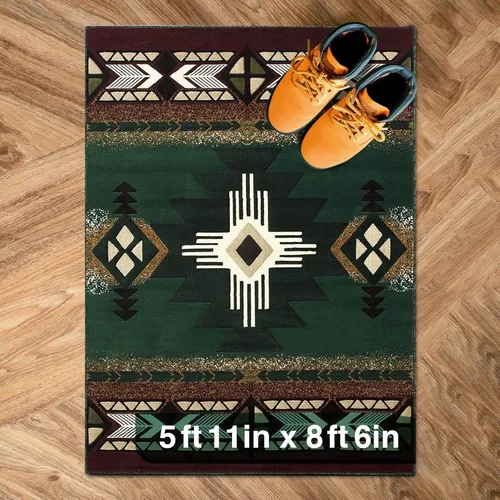 Miniatura 42 de YHSF South West - alfombra estilo nativo americano del suroeste C318 - fácil de limpiar, gruesa, suave, duradera, alfombra inspirada en tribus