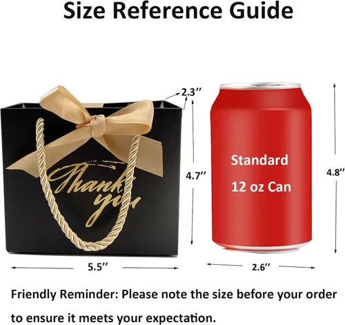 Miniatura 2 de TKSBAG Paquete de 50 pequeñas bolsas de regalo de agradecimiento con asas de 5.5 x 2.3 x 4.7 pulgadas, mini bolsas de regalo negras a granel