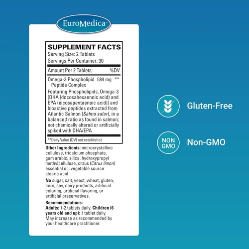 Miniatura 2 de Euromedica EurOmega-3 (60 tabletas) - Potentes ácidos grasos omega-3 + fosfolípidos y péptidos - Absorción superior - EPA y DPA de fuente exclusiva