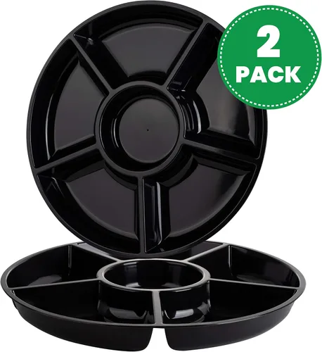 Miniatura 7 de PLASTICPRO Bandeja de servir redonda de plástico de 6 secciones/platillo (2, Negro)