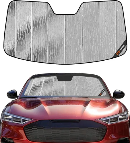 Miniatura 23 de Protección solar para parabrisas Pigenius para Ford Mustang 2015-2023 sin cámara montada en el espejo retrovisor - Metálico Plateado metálica