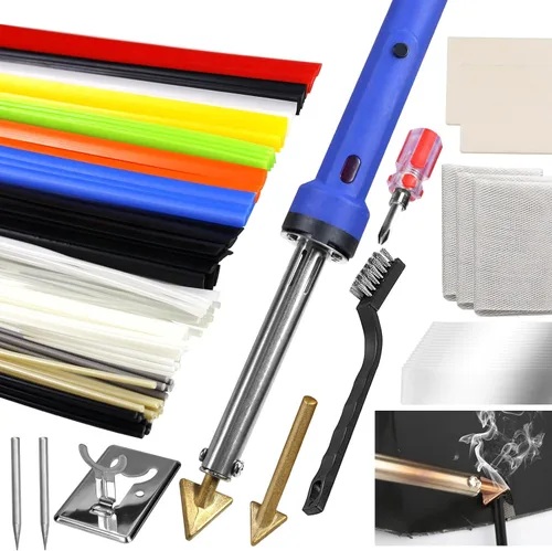 Kit de soldadura de plástico de 100 W, kit de soldador de plástico con varillas de 121 piezas, herramienta profesional de reparación de superficies