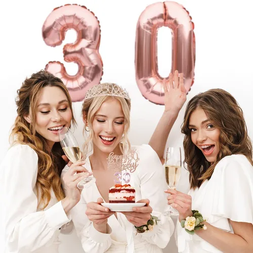 Miniatura 8 de Decoraciones de cumpleaños de 30 años para ella, banda y corona de cumpleaños de 30 años, adorno para pastel de cumpleaños y velas, tarjeta