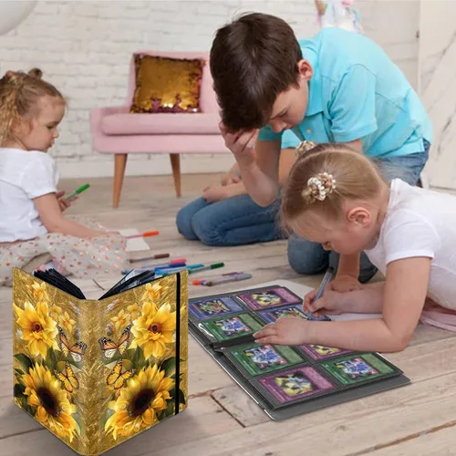 Miniatura 3 de Carpeta de tarjetas coleccionables de 4 bolsillos para 400 tarjetas, libro con banda elástica que se adapta a la mayoría de tarjetas de tamaño Flor