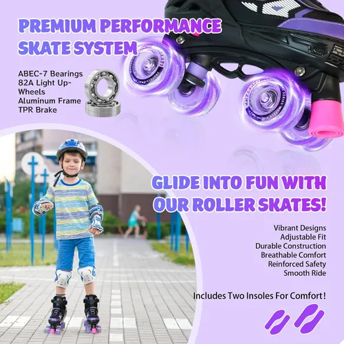 Miniatura 6 de Patines de ruedas para niños y niñas, patines cuádruples ajustables de 4 tallas con todas las ruedas iluminadas para principiantes, deportes