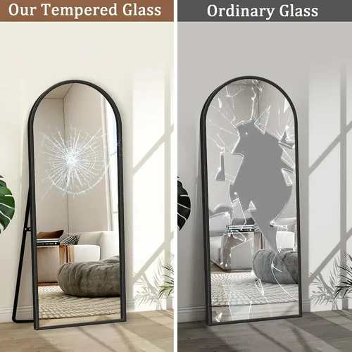 Miniatura 5 de GlasFlength Espejo de longitud completa de 56 x 18 pulgadas con soporte, marco de aleación de aluminio arqueado, de pie, versátil para colgar o Negro